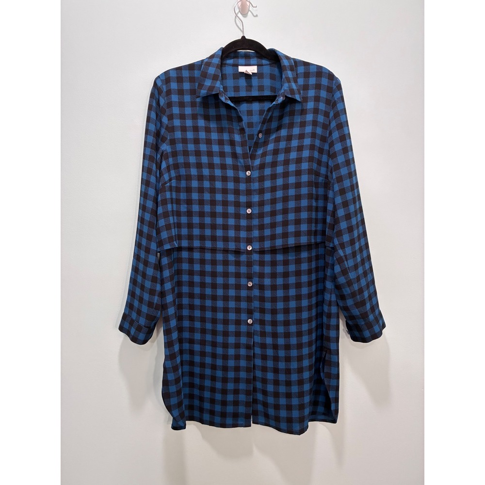 J. Jill Blue Black Buffalo Plaid Longline Tunic Dress